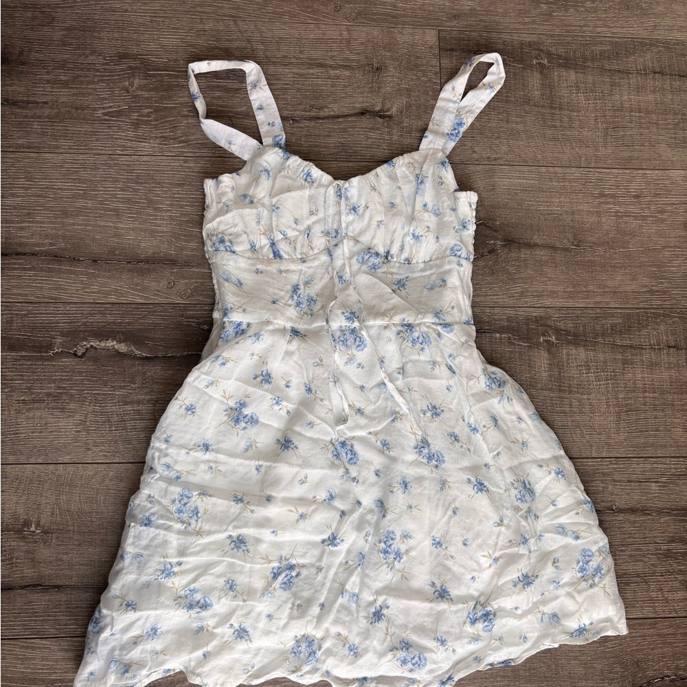 Macy's White and Blue Floral Midi Dress